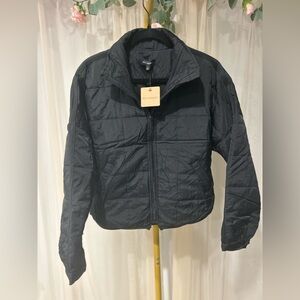 Blu Pepper Black Quilted Puffer Jacket Cropped Lightweight Size Large